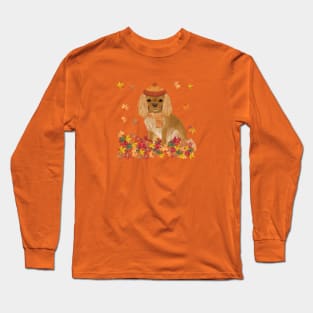 Ruby in Fall Leave, Ruby Cavalier King Charles Spaniel Long Sleeve T-Shirt